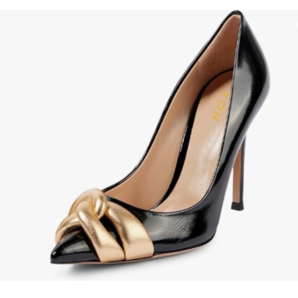 YDN Black Chic Sky High Heel Knots Pumps Stilettos Slip On Pointed Closed Shoes - Picture 1 of 8